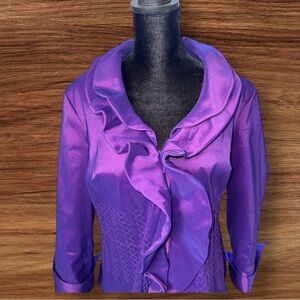 Samuel Dong Violet Purple Iridescent Wire Ruffle Zipper Blouse Medium
